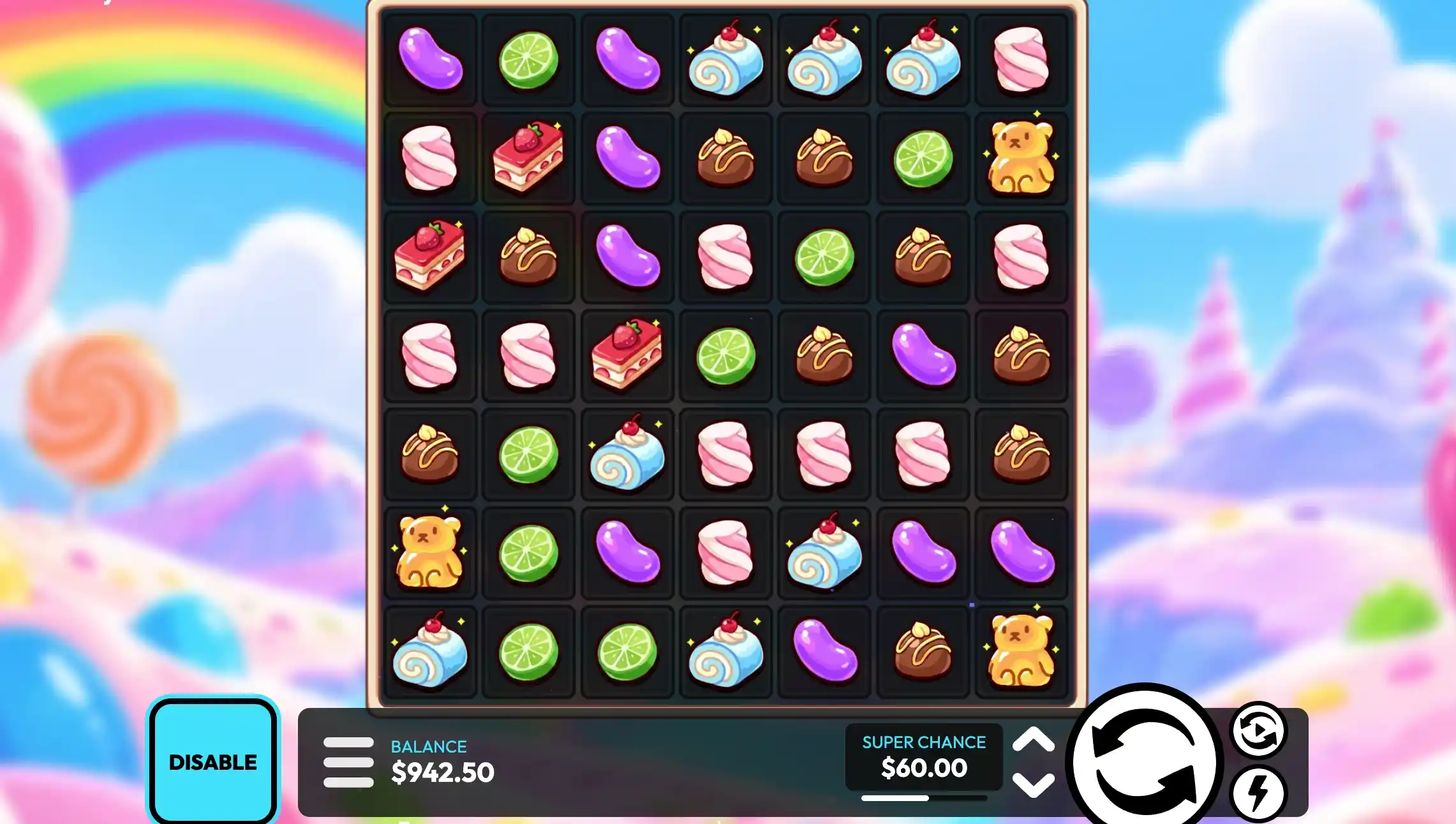 Candy Rush Symbols and Paytable